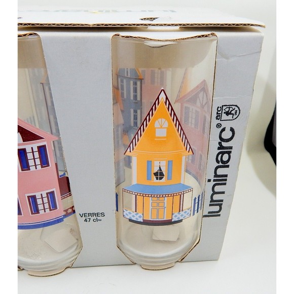 Luminarc Victorian Homes Cooler Glass Tumbler 16 oz Set of 4 NOS Durand Glass Co - Picture 8 of 9
